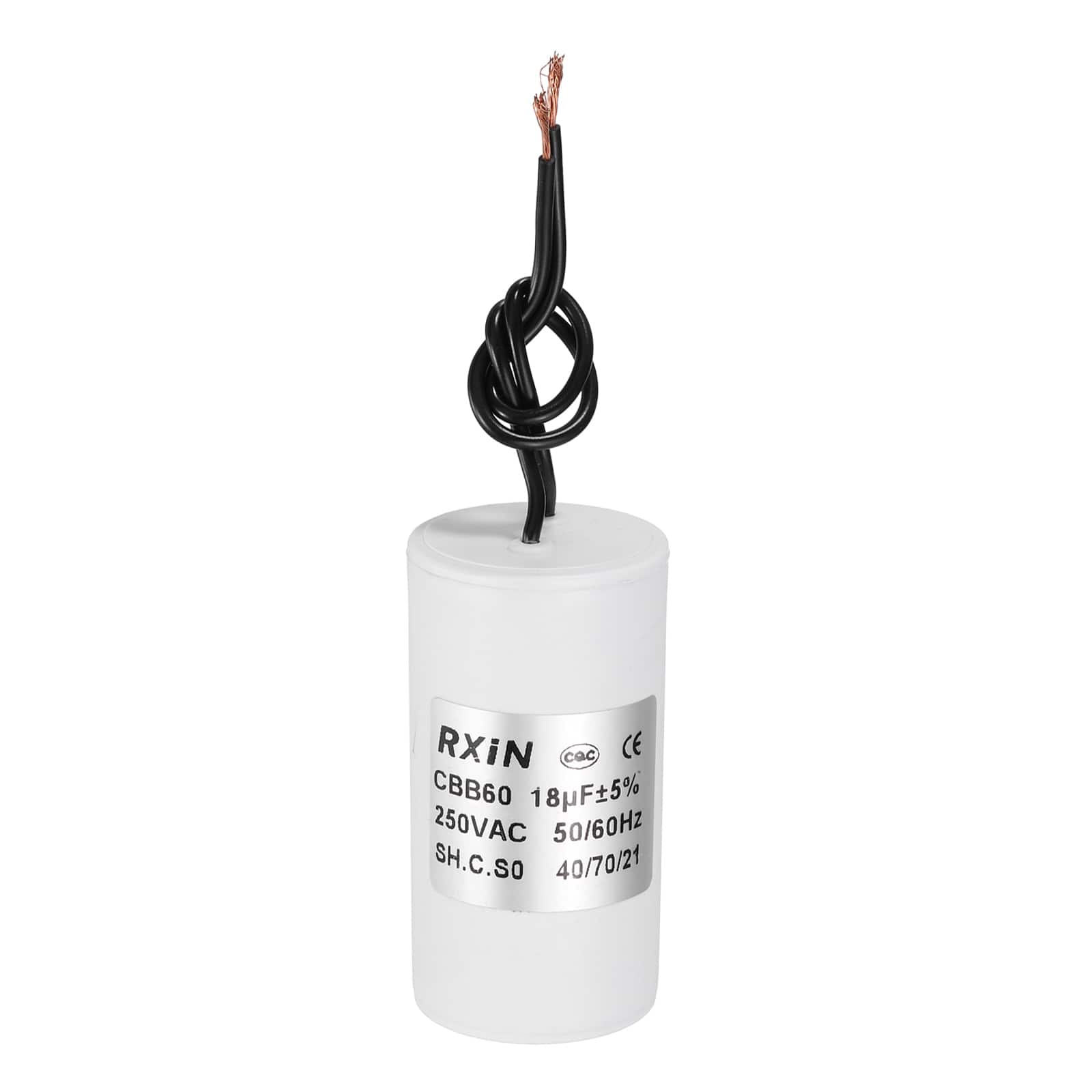 Unique Bargains - 18uF CBB60 Running Capacitor, AC 250V Cylinder 2 Wire for Air Conditioner, Compressor, Washing Machine - White