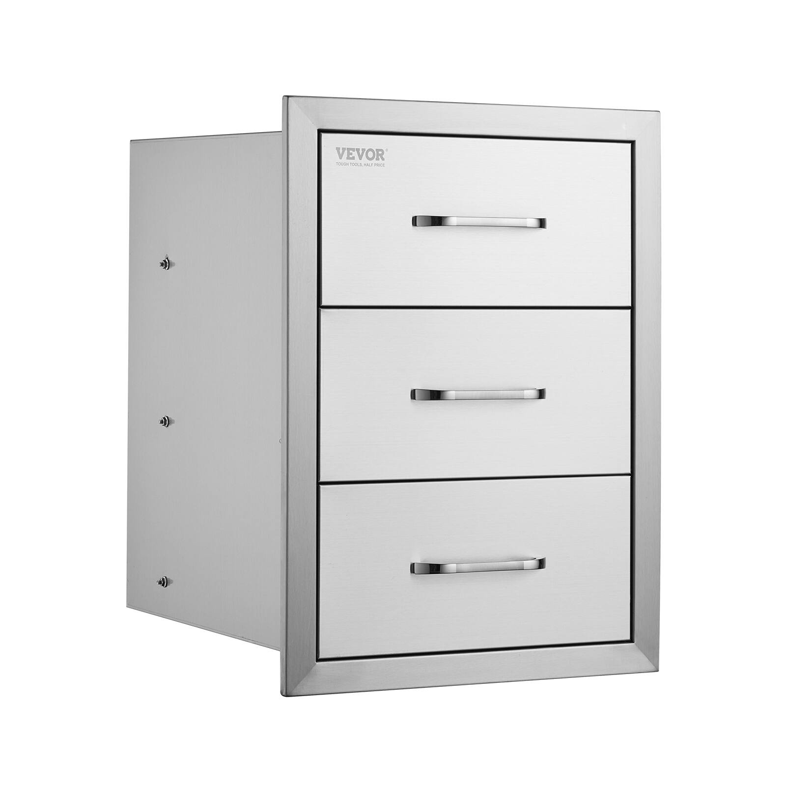 Alt View 5. VEVOR - Outdoor Kitchen Drawers 16" W x 21.5" H x 18" D, Flush Mount Triple Access BBQ Drawers with Stainless Steel Handle - Sliver.