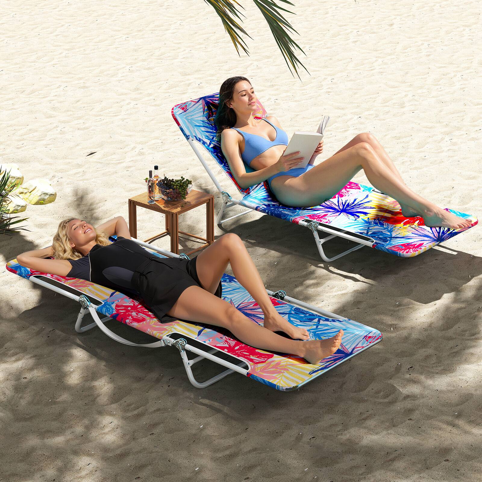 Alt View 1. Gymax - Gymax 2 Pieces Outdoor Folding Chaise Lounge 5-position Lay Flat Beach Recliner - Pink.