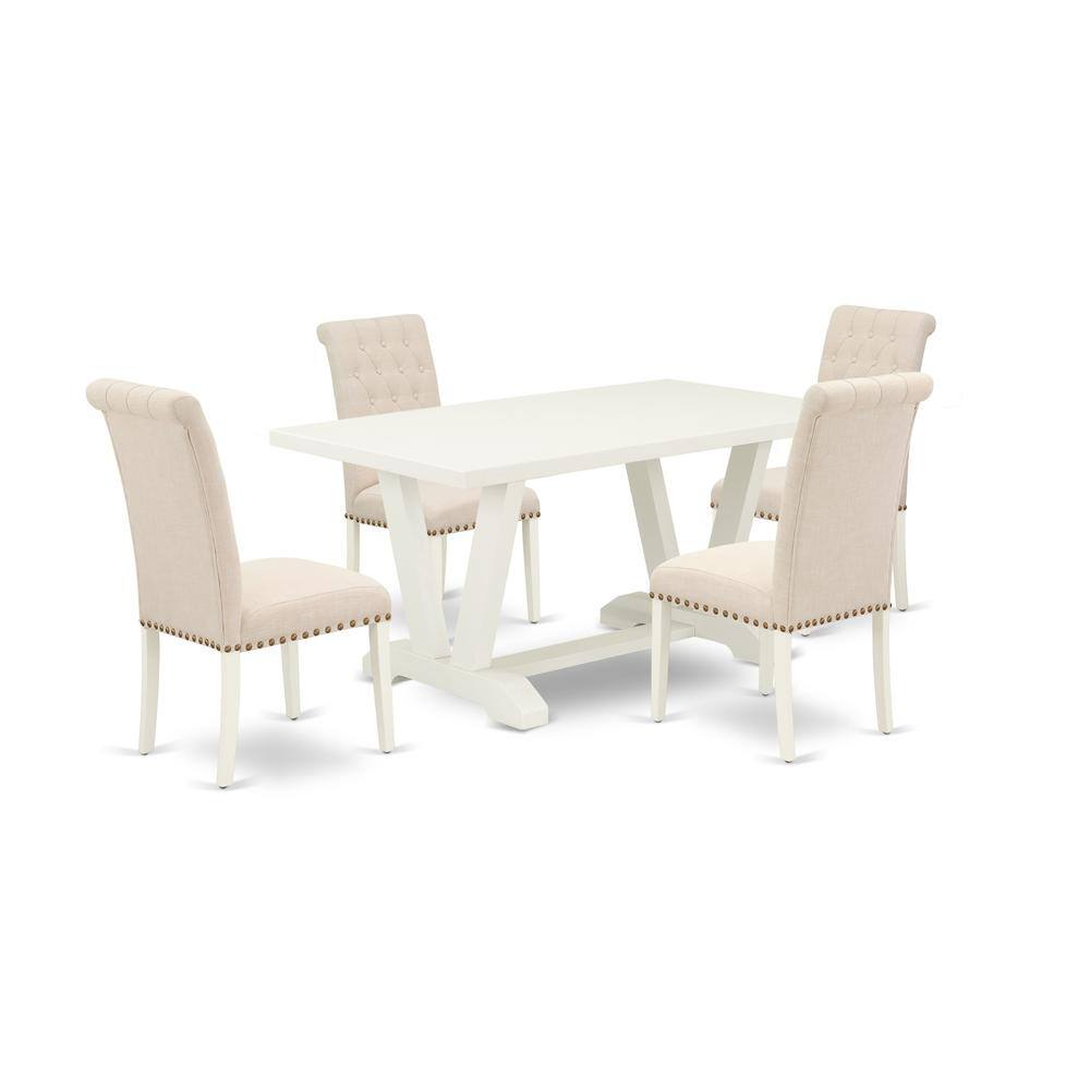 Left. East West Furniture - East West Furniture 5-Pc Dining Table Set Included 4 Parson Dining chairs Upholstered Seat and High Button Tufted Chair - Multi-Color.