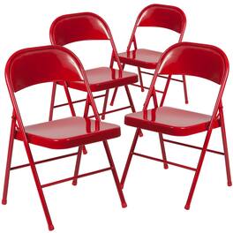 Emma + Oliver - 4 Pack Double Braced Commercial Party Events Steel Metal Folding Chair - Red