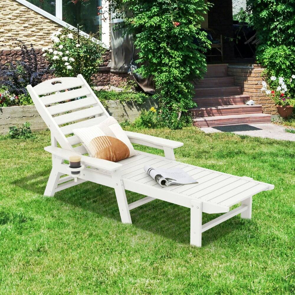 Alt View 2. Pefilos - Patio Chaise Lounge Chair with 4 Position Backrest, Patio Chair for Outdoor as Garden, Yard, White Cushion - White.