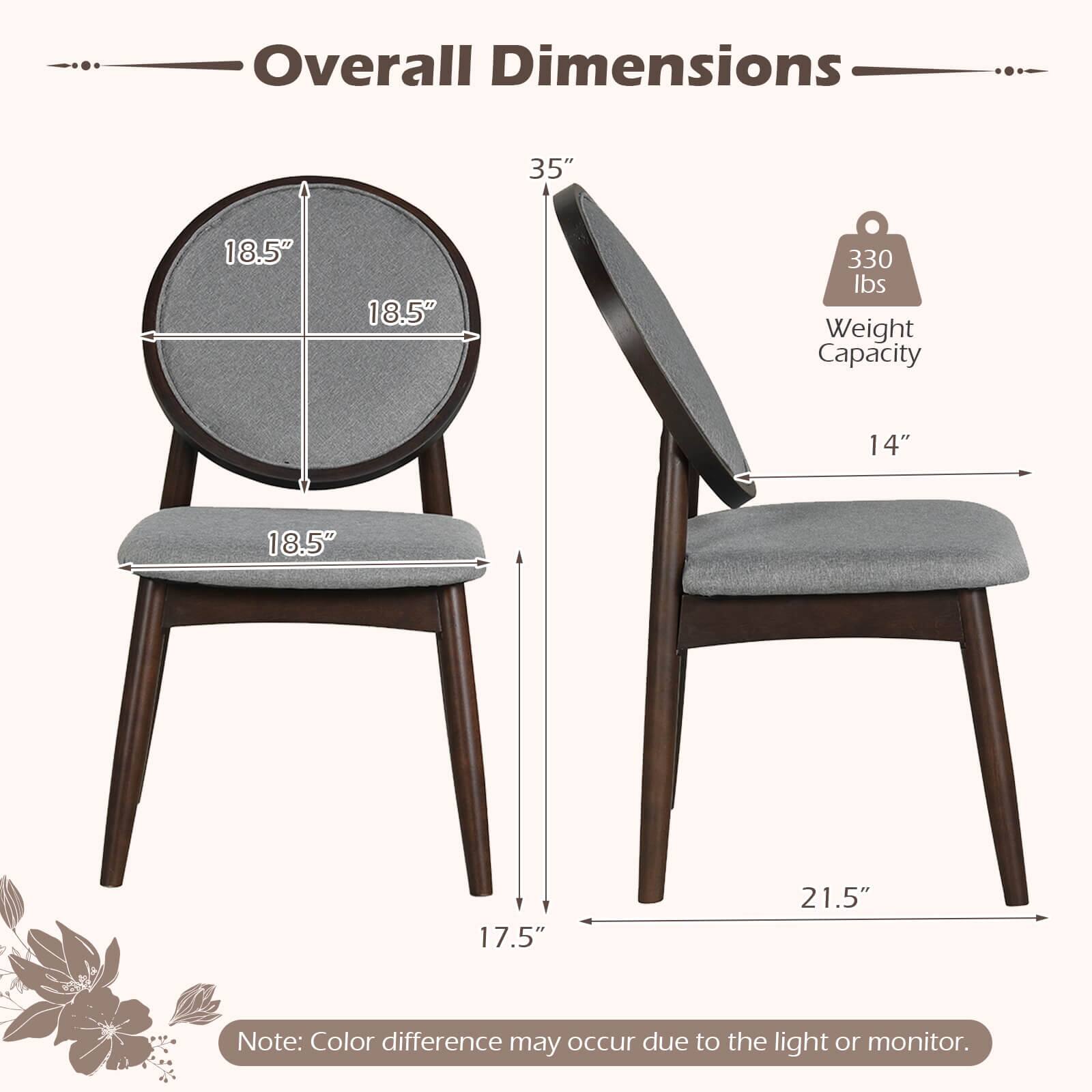 Overall Dimensions: 35" x 18.5" x 18.5"  
Weight Capacity: 330 lbs  
Dimensions: 14" x 18.5" x 17.5" x 21.5"  

Note: Color difference may occur due to the light or monitor.
