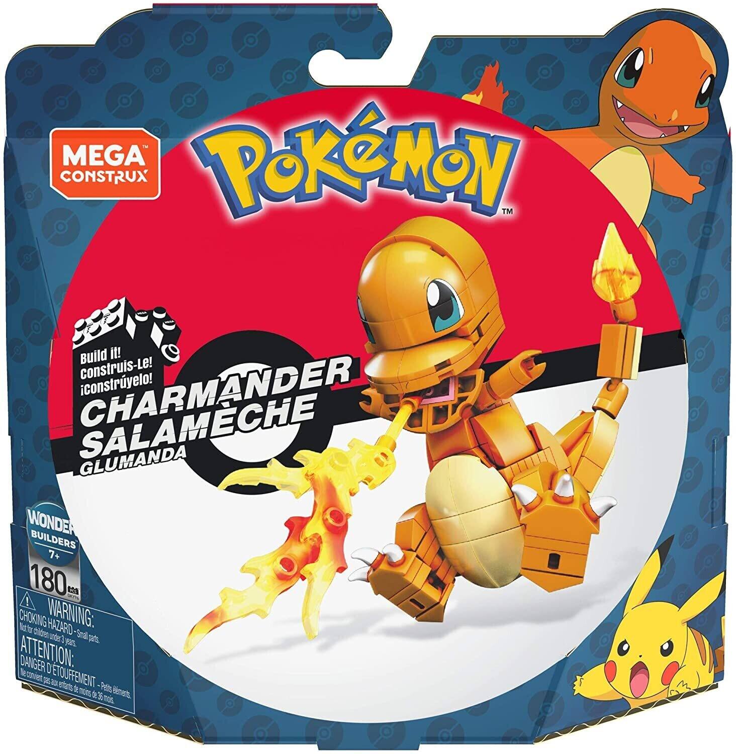 MEGA Pokémon CONSTRUX™ Build it! construis-Le! Charmander construilo! Salamander Glumanda WONDER BUILDERS 7+ 180 am 12S CHOKING HAZARD! WARNING: Small parts. Not for children under 3 years. ATTENTION: DANGER D'ÉTOUFFEMENT. Pequeños elementos. No apto para menores de 3 años.