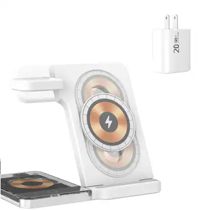 Front. RISOKEYS - 3-in-1 Wireless Charger with Charging Head - Power Adapter with Magnetic Stand and Night Light for Galaxy Watch - White.