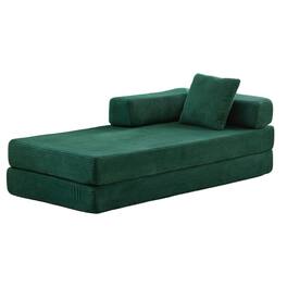 Kadyn - Floor Couch Bed, Convertible Corduroy Fabric Sofa with Pillow Back Support, Compression Lounge Sleeper, Dark Green - Green