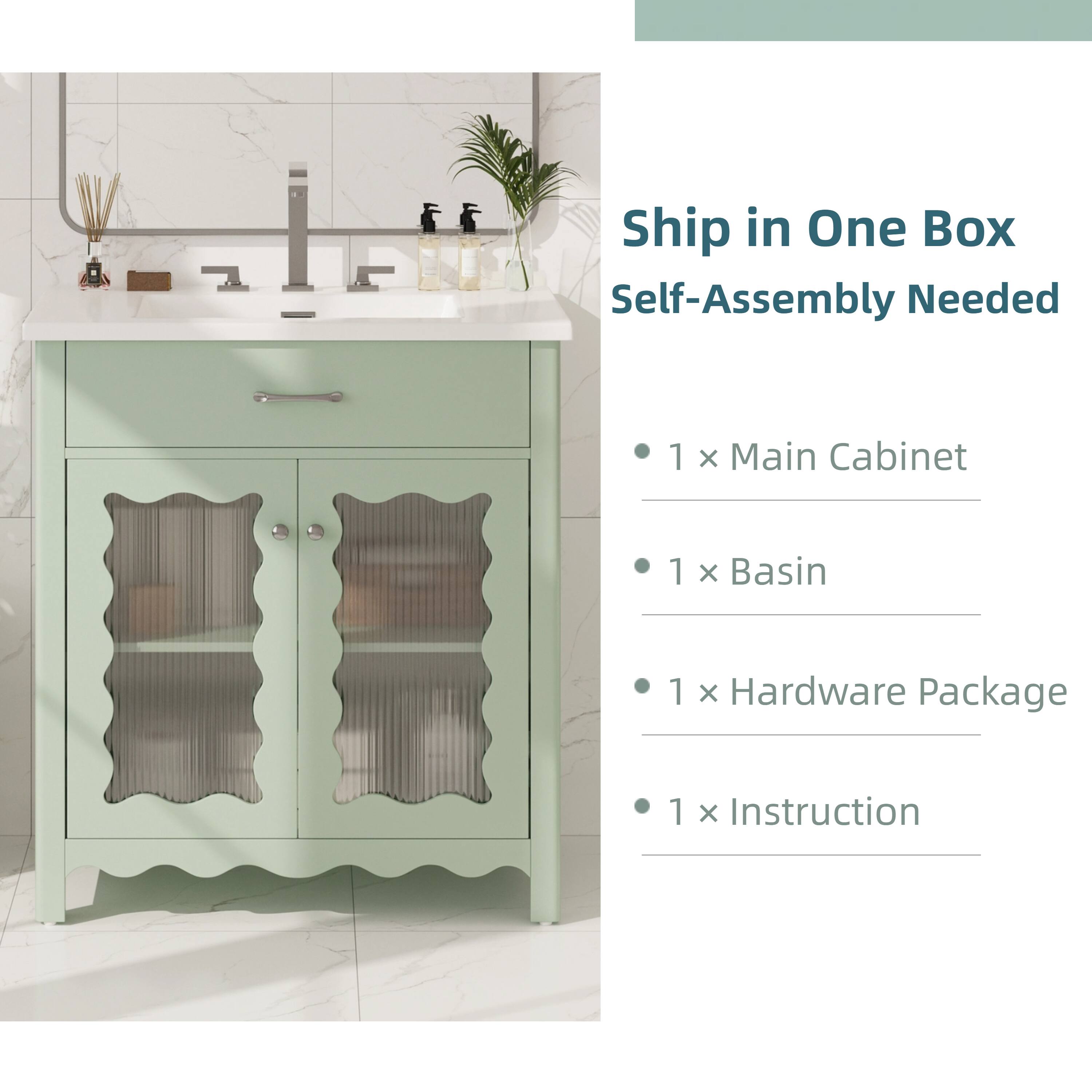 Ship in One Box  
Self-Assembly Needed

- 1 x Main Cabinet
- 1 x Basin
- 1 x Hardware Package
- 1 x Instruction