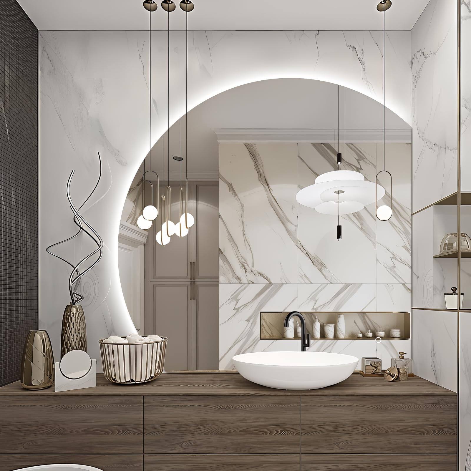Earthley Blooms - 36" Led Bathroom Mirror With Lights Half Moon Mirrors Irregular Backlit For Entryway Anti-fog Dimmable Ma - Only White Light-6000k-40"L x 40"W