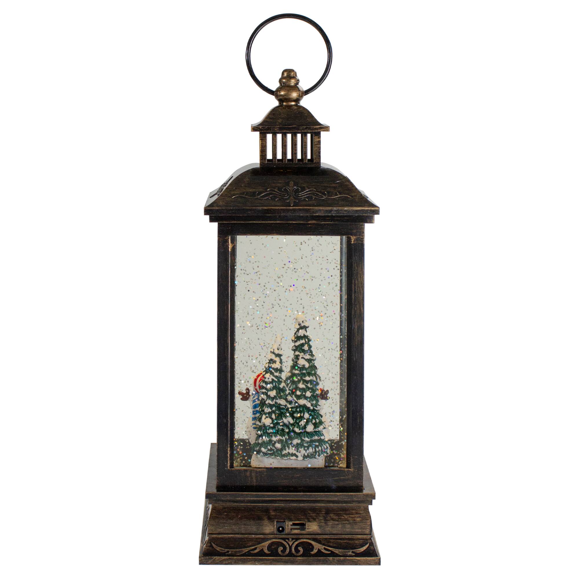 Alt View 4. Northlight - LED Snowman Family Brushed Christmas Lantern Snow Globe - 11" - Black and Gold - Black.