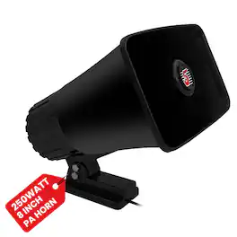 5 CORE - 8 Inch PA Horn 250W Loud Speaker Bull Horn Loud Audio 8Ohm All Weather Indoor Outdoor Use - Black