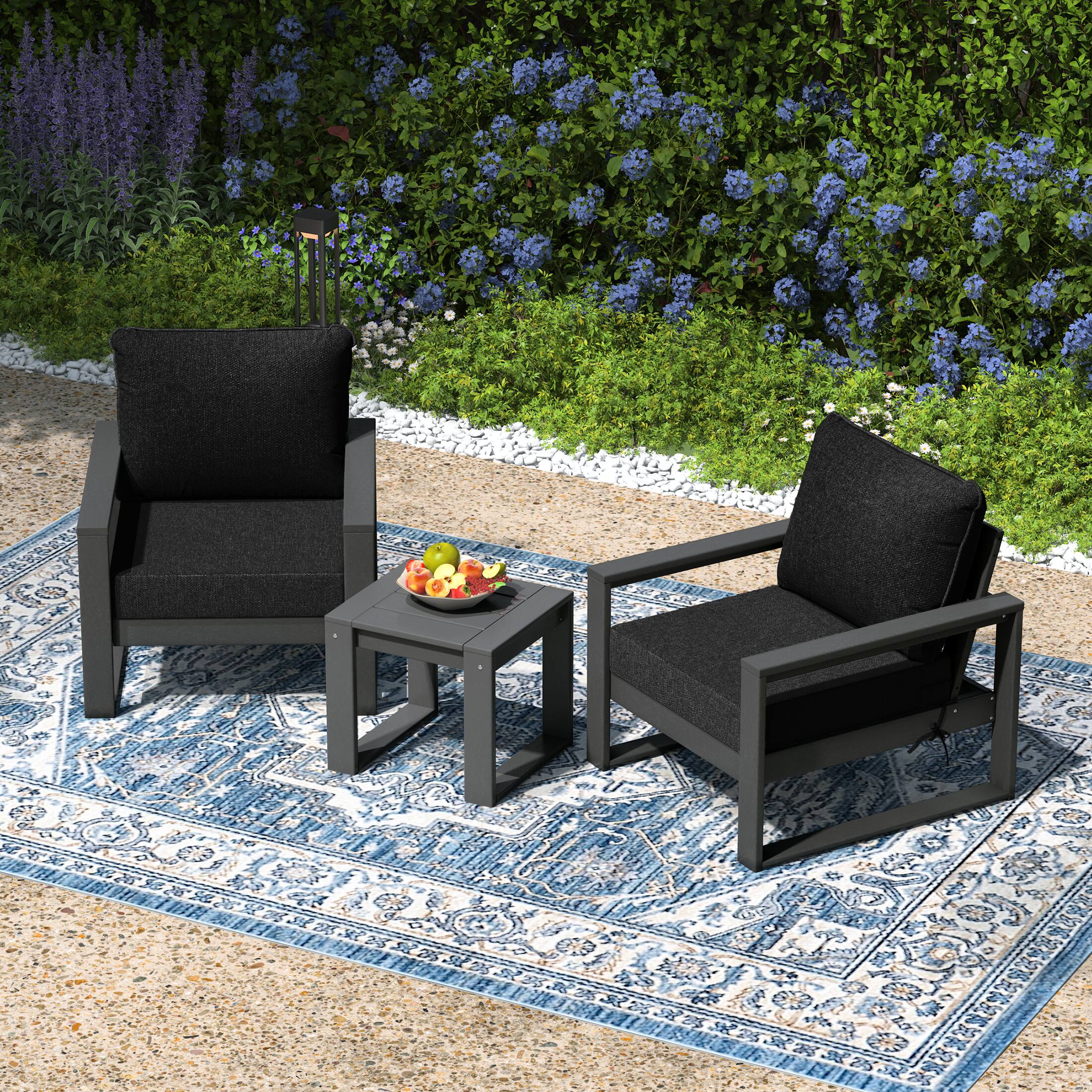 Angle. WestinTrends - WestinTrends Montara Outdoor Modern 3-Piece HDPE Patio Sofa Set with Side Table - Black.