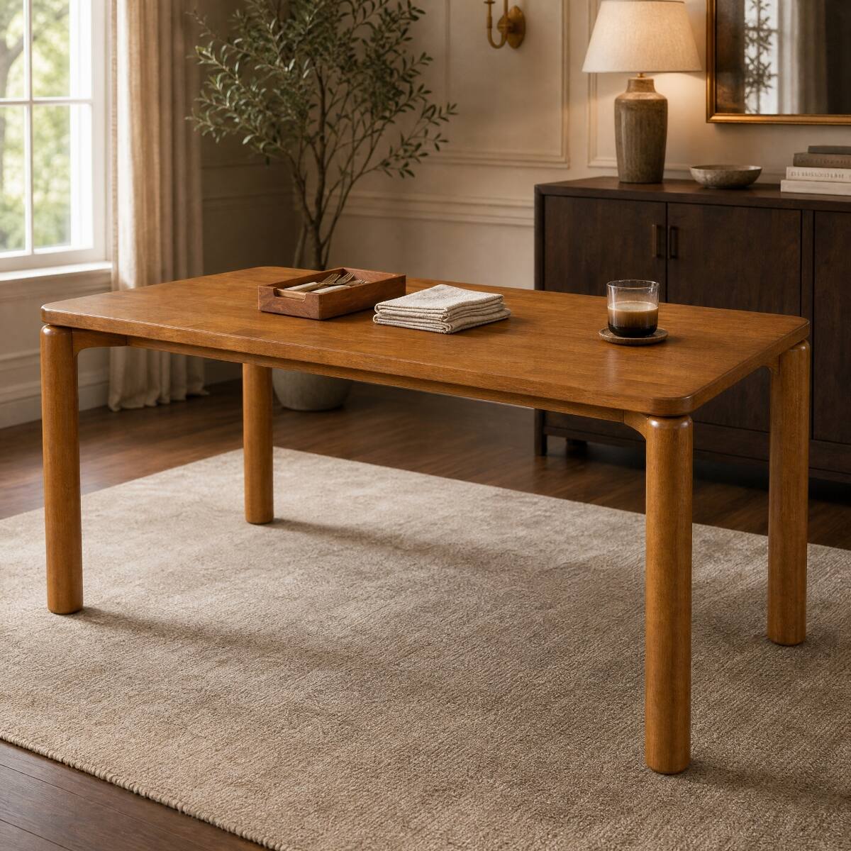 Alt View 1. Loheer - Loheer Solid Rubber Wood Dining Table, Walnut Rectangular Table for 6 to 8, 70.28 in. - Walnut.