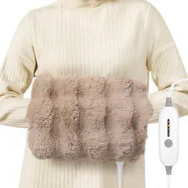 MOSZAR LLC - Double-Sided Heating Pad for Hands, Faux Fur Electric Warmer, 3 Heat Levels, Auto Off, Brown