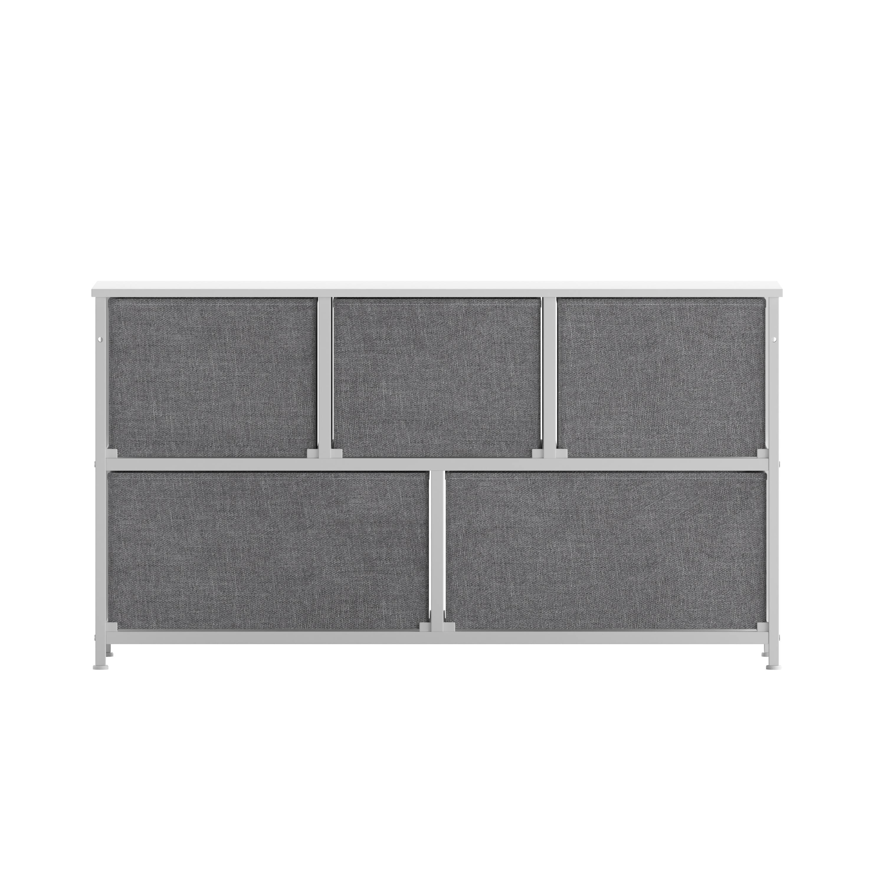 Alt View 7. Emma + Oliver - Marley 5 Drawer Storage Dresser with Cast Iron Frame, Wood Top and Easy Pull Fabric Drawers with Wooden Handles - Gray Drawers/White Frame.