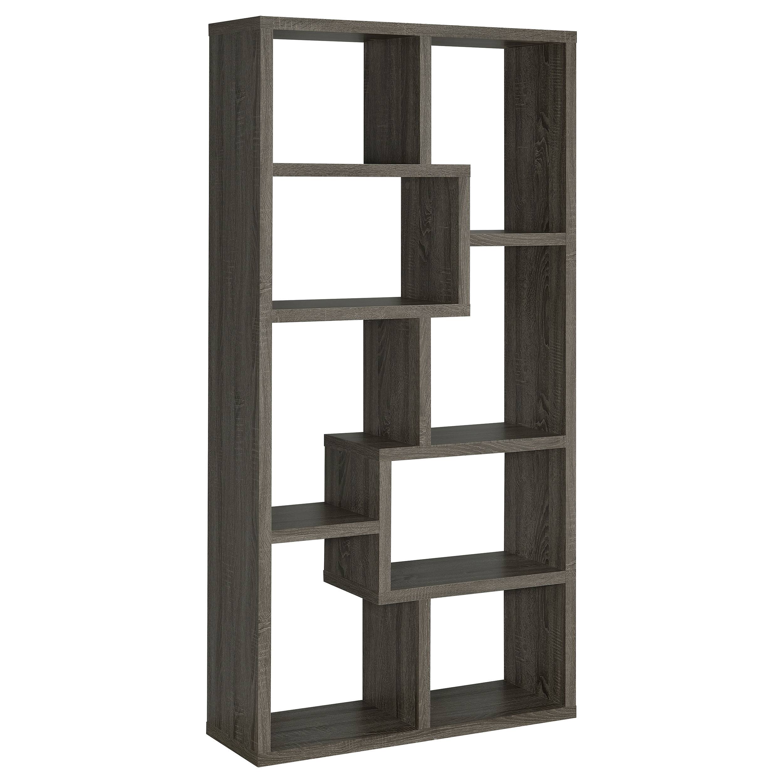 Angle. Tiramisubest - 7-Shelves Geometric Bookcase,Open Storage Shelf Solid Wood Furniture,Weathered Gray - Gray.