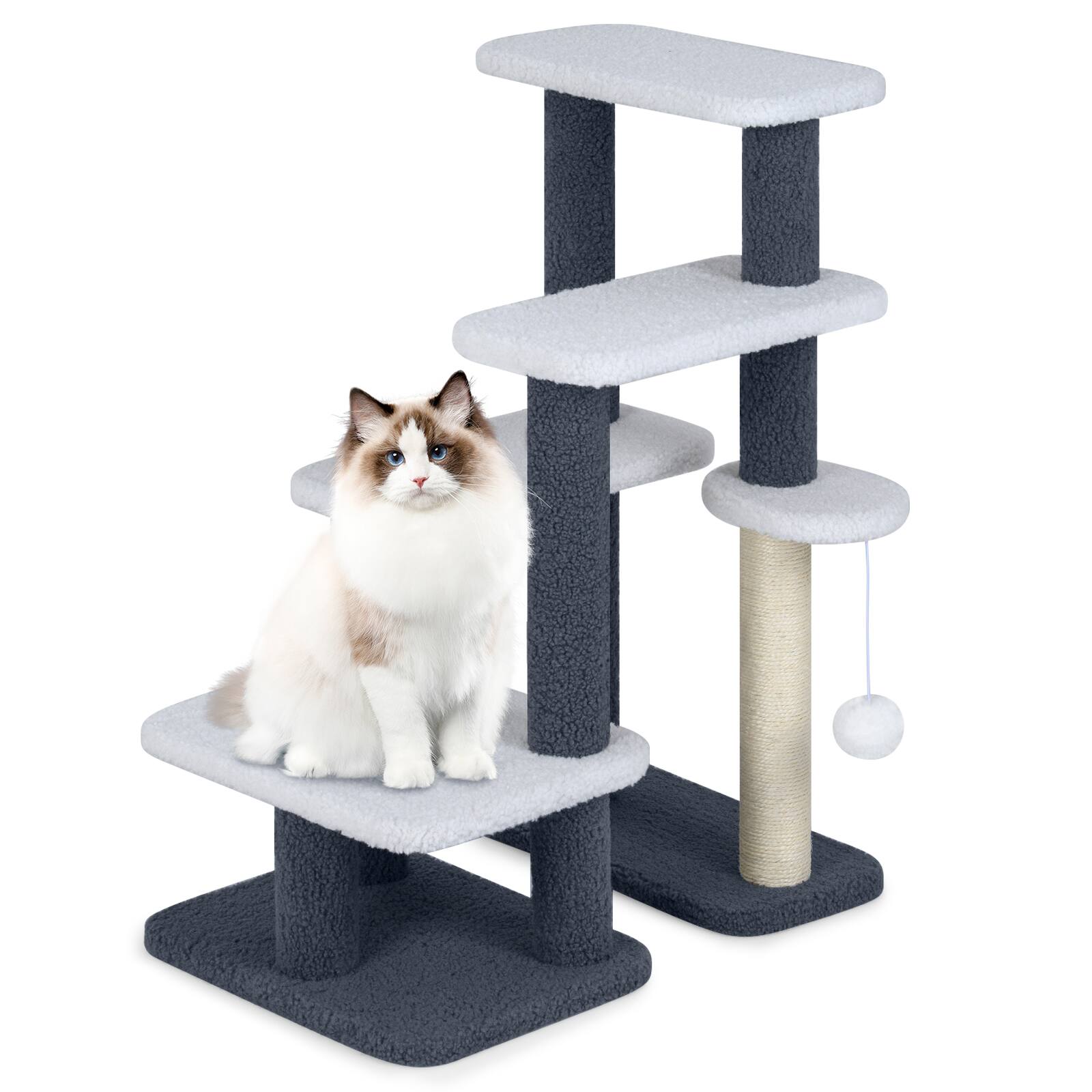 Gymax - 2-in-1 Cat Tree Tower Pet Steps w/ Scratching Posts Hanging Toy Ball Perch - GYM19080