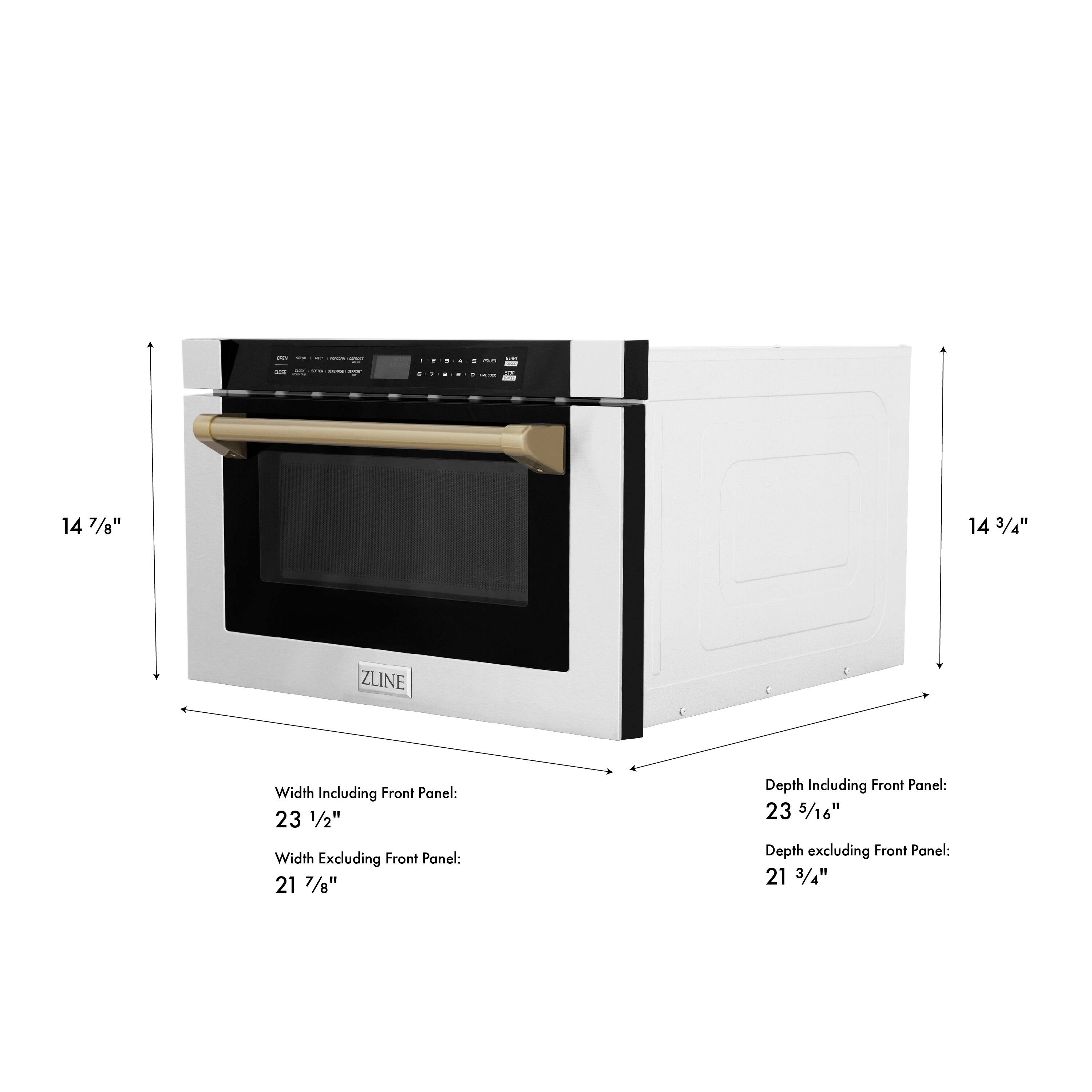 - Height: 14 7/8"
- Width Including Front Panel: 23 1/2"
- Width Excluding Front Panel: 21 7/8"
- Depth Including Front Panel: 23 5/16"
- Depth Excluding Front Panel: 21 3/4"