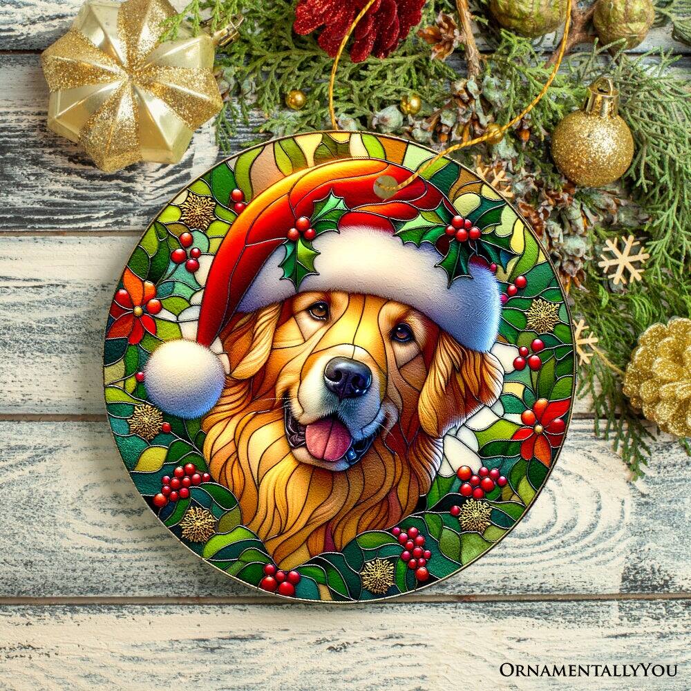 Back. OrnamentallyYou - Colorful Golden Retriever Stained Glass Style Ceramic Ornament Christmas Gift and Decor - Multi-colored.