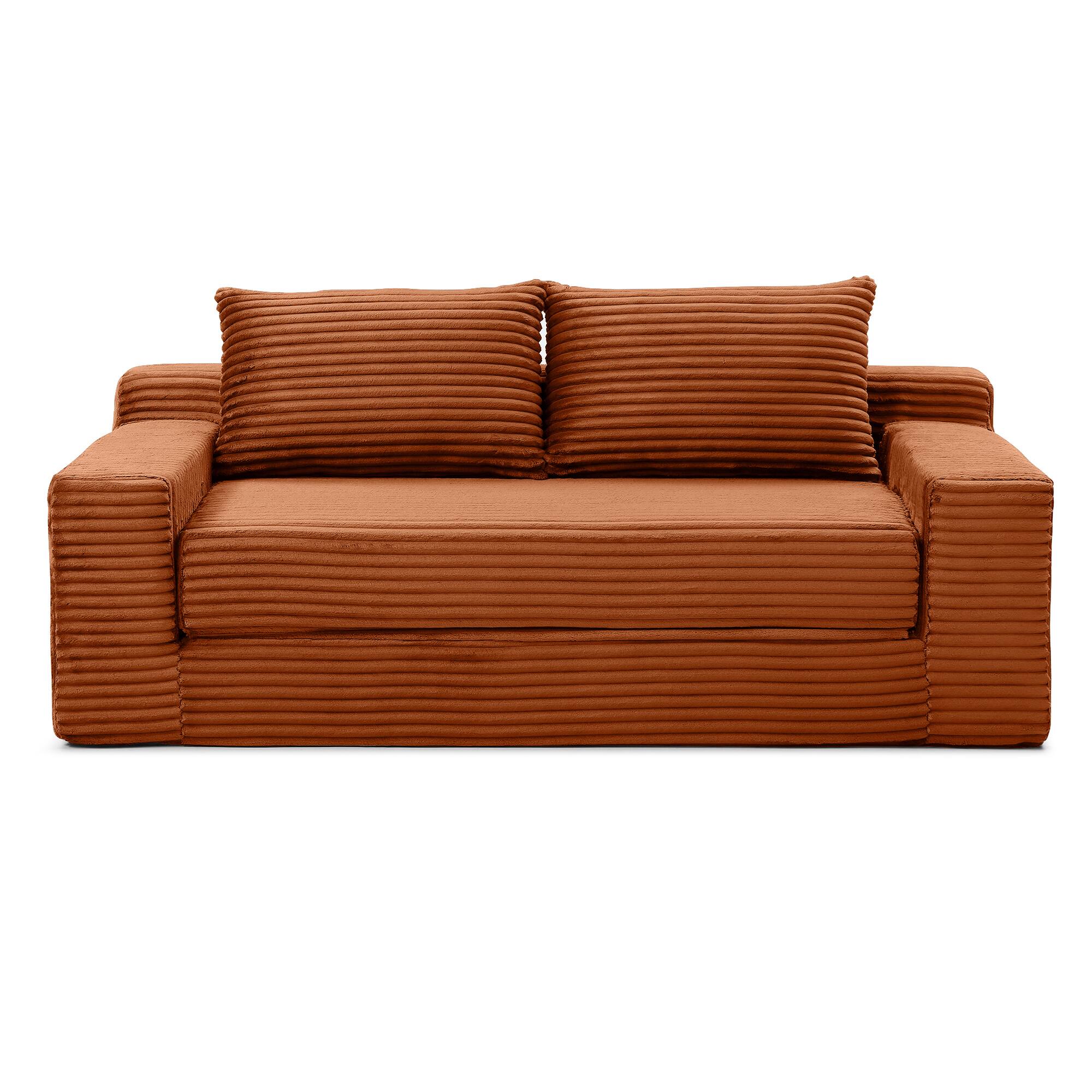 Alt View 1. Trinkets Crazed - Memory Foam Cloud Loveseat Sofa,2 in 1 Convertible Folding Couch Bed,No Assembly Compressed Corduroy Floor Lounge Sofa - Orange.
