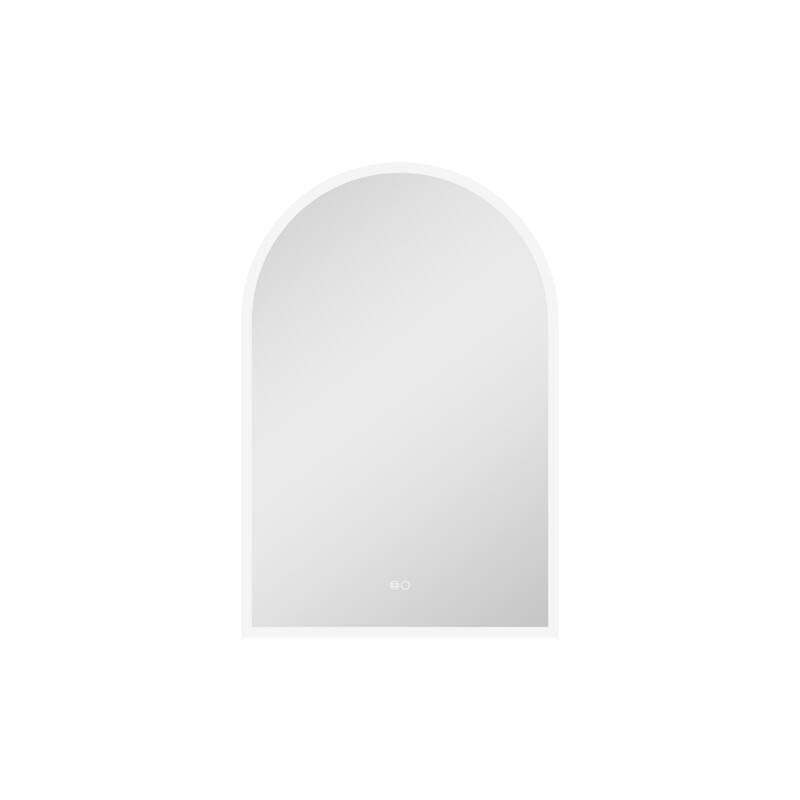 Left. WELLFOR - 24 inx36 in Frameless Arched Bathroom Mirror with LED Lights & Anti-Fog, Wall-Mounted Vanity Mirrors with Dimmable - Chrome.