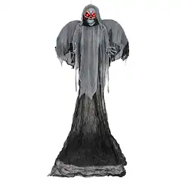 Costway - 12.1Ft Hanging Halloween Decoration Skeleton Ghost with Flickering Red Eyes - Black