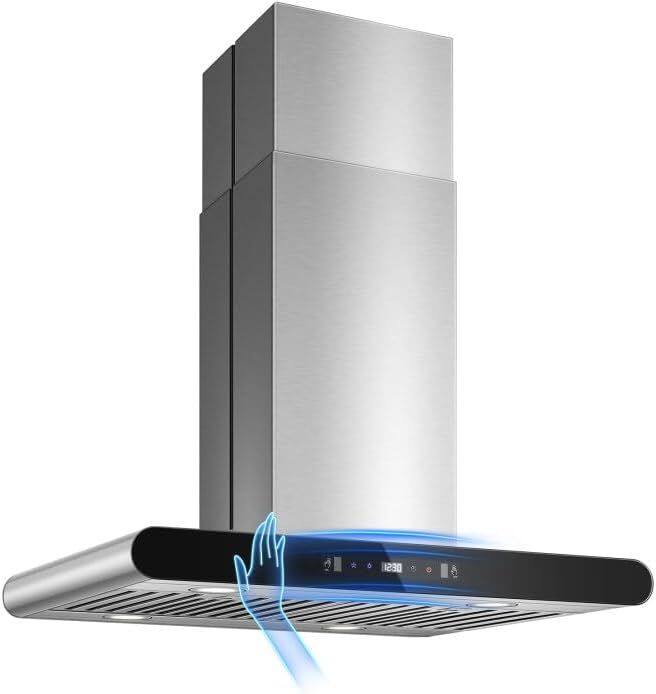 Front. Lycvki - 36 Inch Island Range Hood 700 CFM Ceiling Mount Convertible Gesture Touch Remote 3 Speed 4 LED - Stainless Steel.