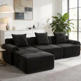 Roomtec - Sectional Cloud Sofa for Living Room Modular Sectional Sofa - Black