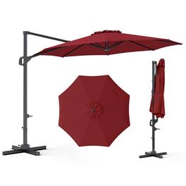 Costway - 10 FT Patio Cantilever Umbrella with 360° Rotation, Easy Tilt Adjustment, 8 Ribs - Red