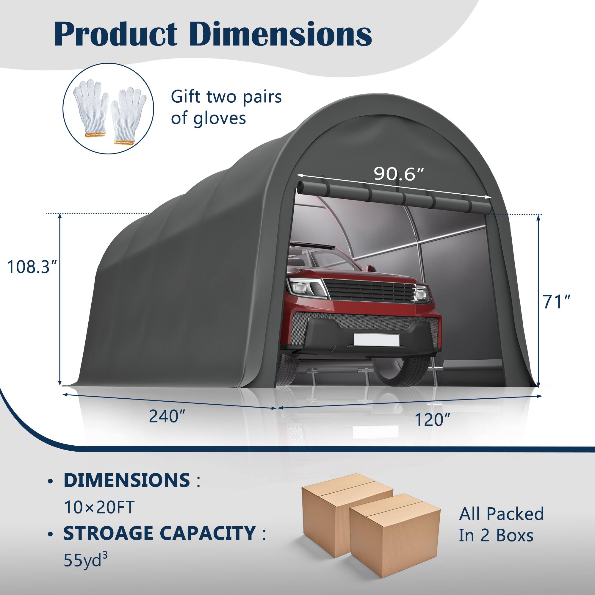 Alt View 9. Mondawe - 10x20 FT Carport, Heavy Duty Portable Garage Canopy with Steel Frame & Vented Roof - Gray.