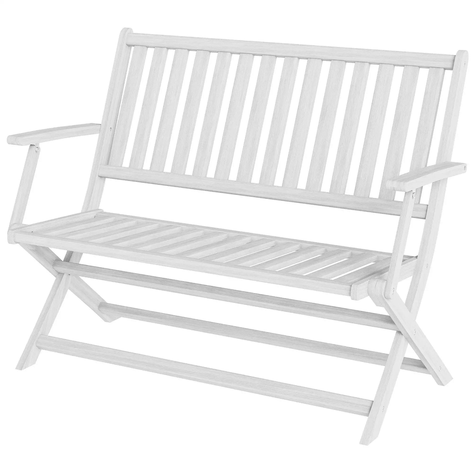 Alt View 7. Resenkos - Resenkos 2-Person Folding Bench with Back & Arm Support, Ideal for Garden, Porch, Park, Balcony, White - White.
