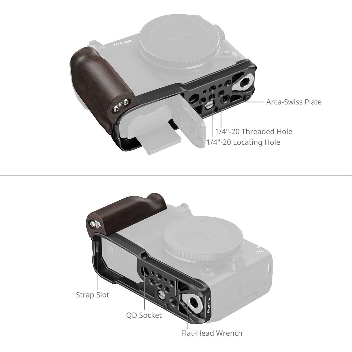 AtoN 10AA Arca-Swiss Plate 1/4"-20 Threaded Hole 1/4"-20 Locating Hole Strap Slot QD Socket Flat-Head Wrench