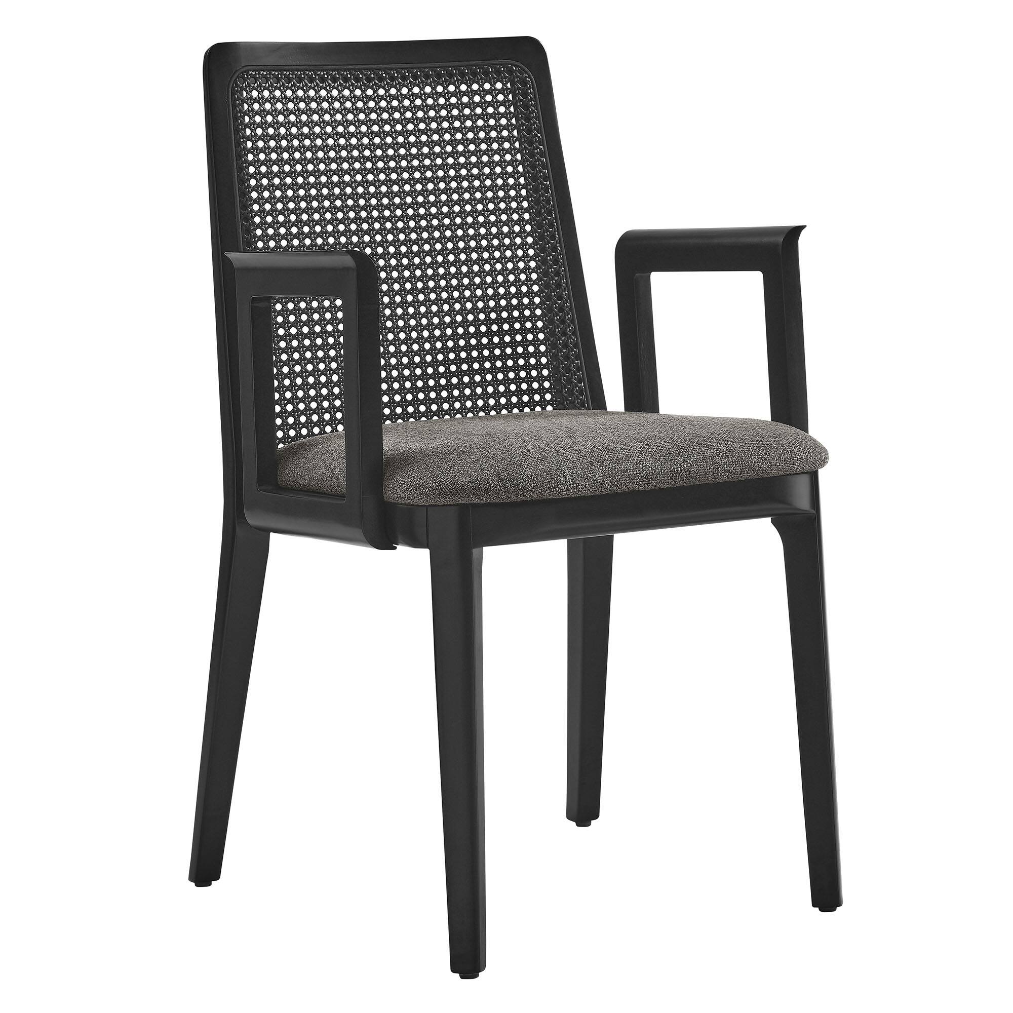 Angle. Modway - Monarch Wood and Rattan Dining Armchair by Modway - Black Black Gray.