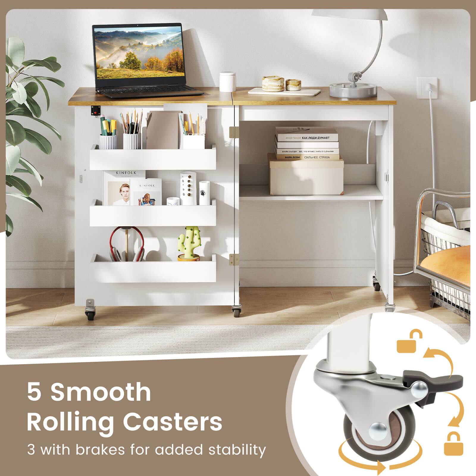 5 Smooth Rolling Casters  
3 with brakes for added stability