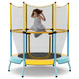 Costway - 48" Toddler Trampoline for Kids with Safety Enclosure Net Heavy-duty Frame - Blue,Yellow