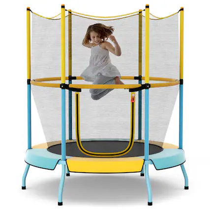 Front. Costway - Costway 48" Toddler Trampoline for Kids with Safety Enclosure Net Heavy-duty Frame - Blue,Yellow.