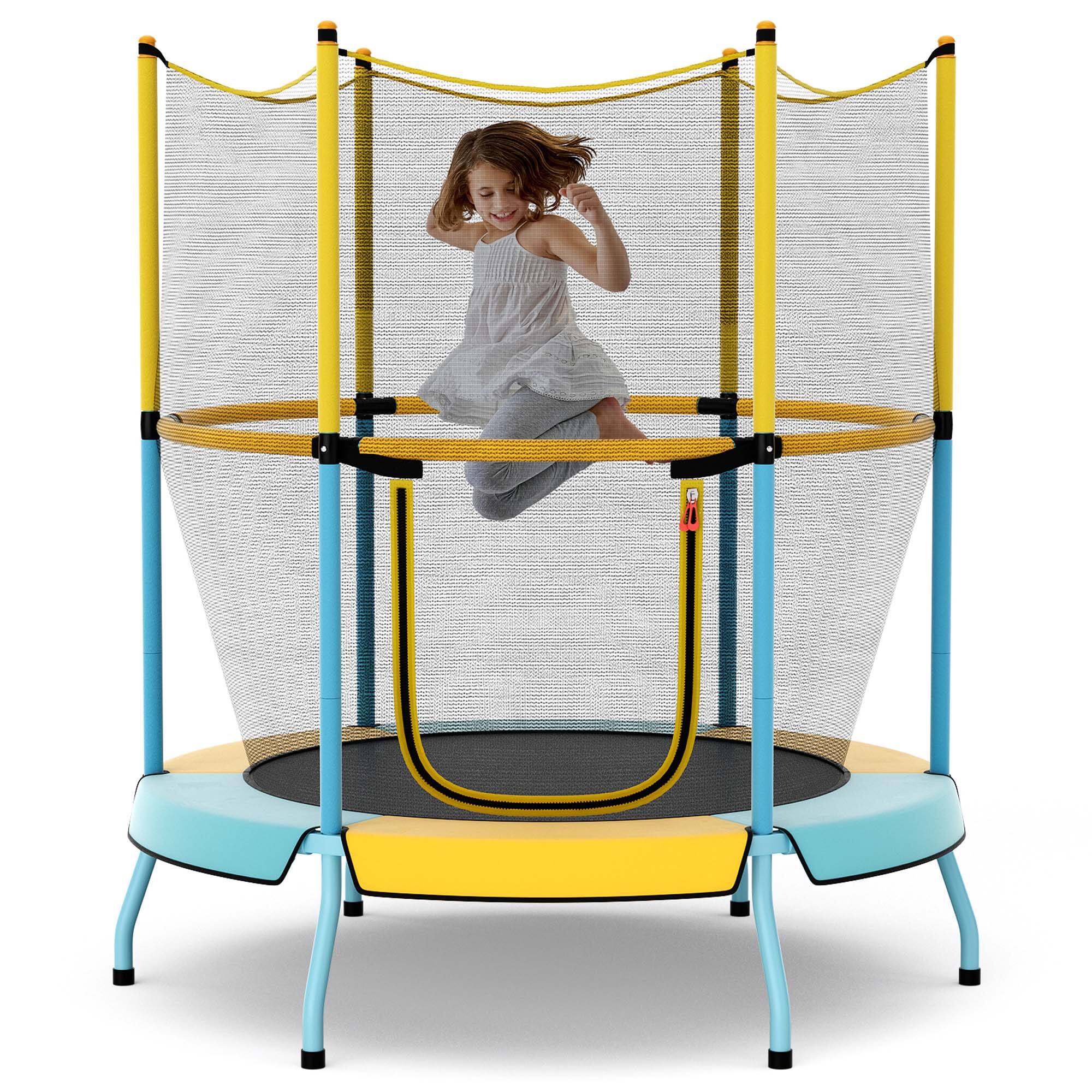 Costway - 48" Toddler Trampoline for Kids with Safety Enclosure Net Heavy-duty Frame - Blue,Yellow