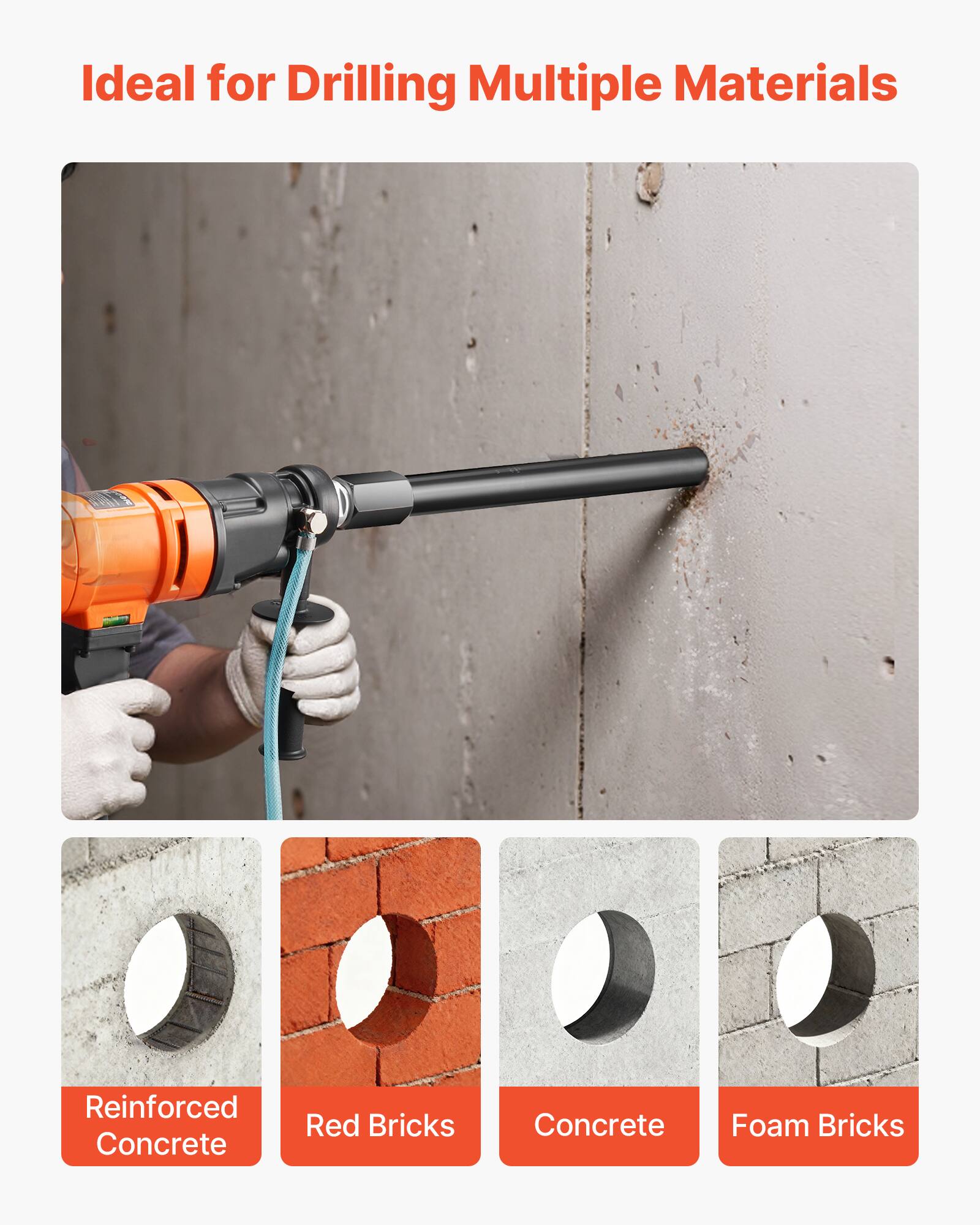 Ideal for Drilling Multiple Materials

- Reinforced Concrete
- Red Bricks
- Concrete
- Foam Bricks
