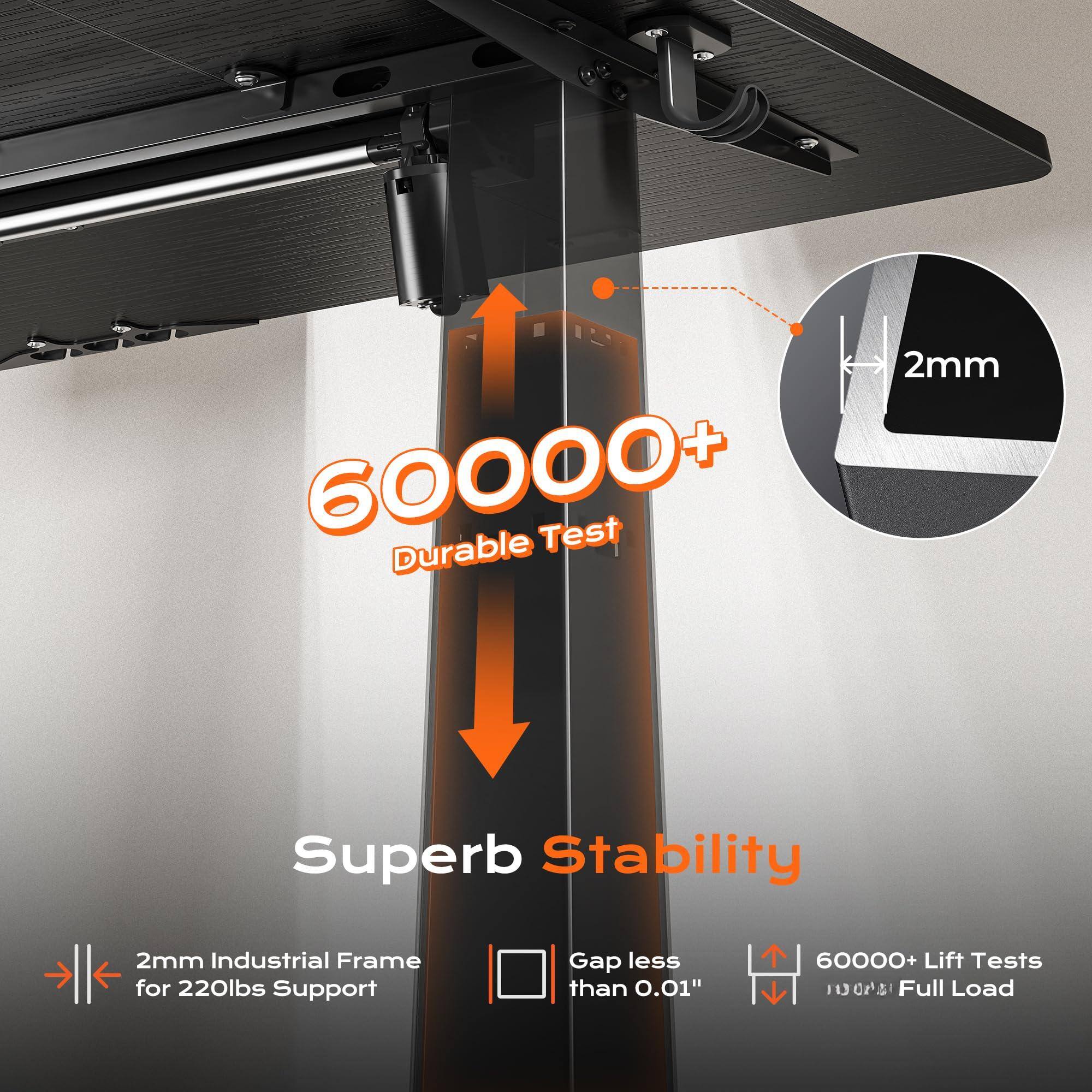 - 60000+ Durable Test
- Superb Stability
- 2mm Industrial Frame for 220lbs Support
- Gap less than 0.01"
- 60000+ Lift Tests
- 11000+ Full Load