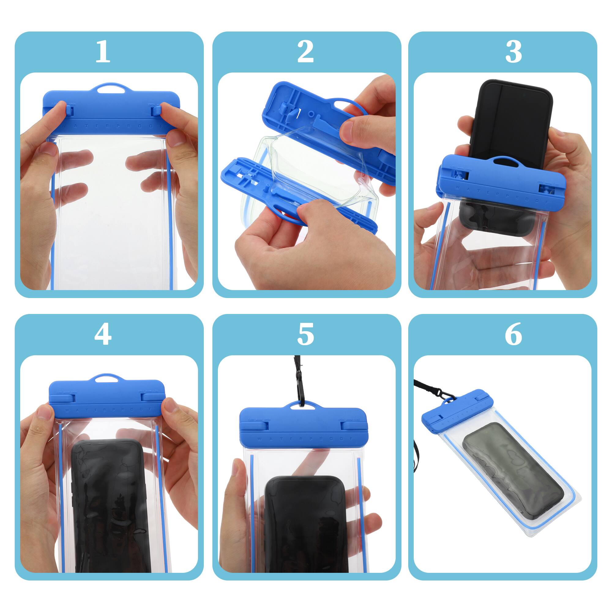 Alt View 4. Unique Bargains - 2pcs Luminous Mobile Waterproof Bag Universal Waterproof Case Compatible for Phone 4.92"x9.65" - Blue.