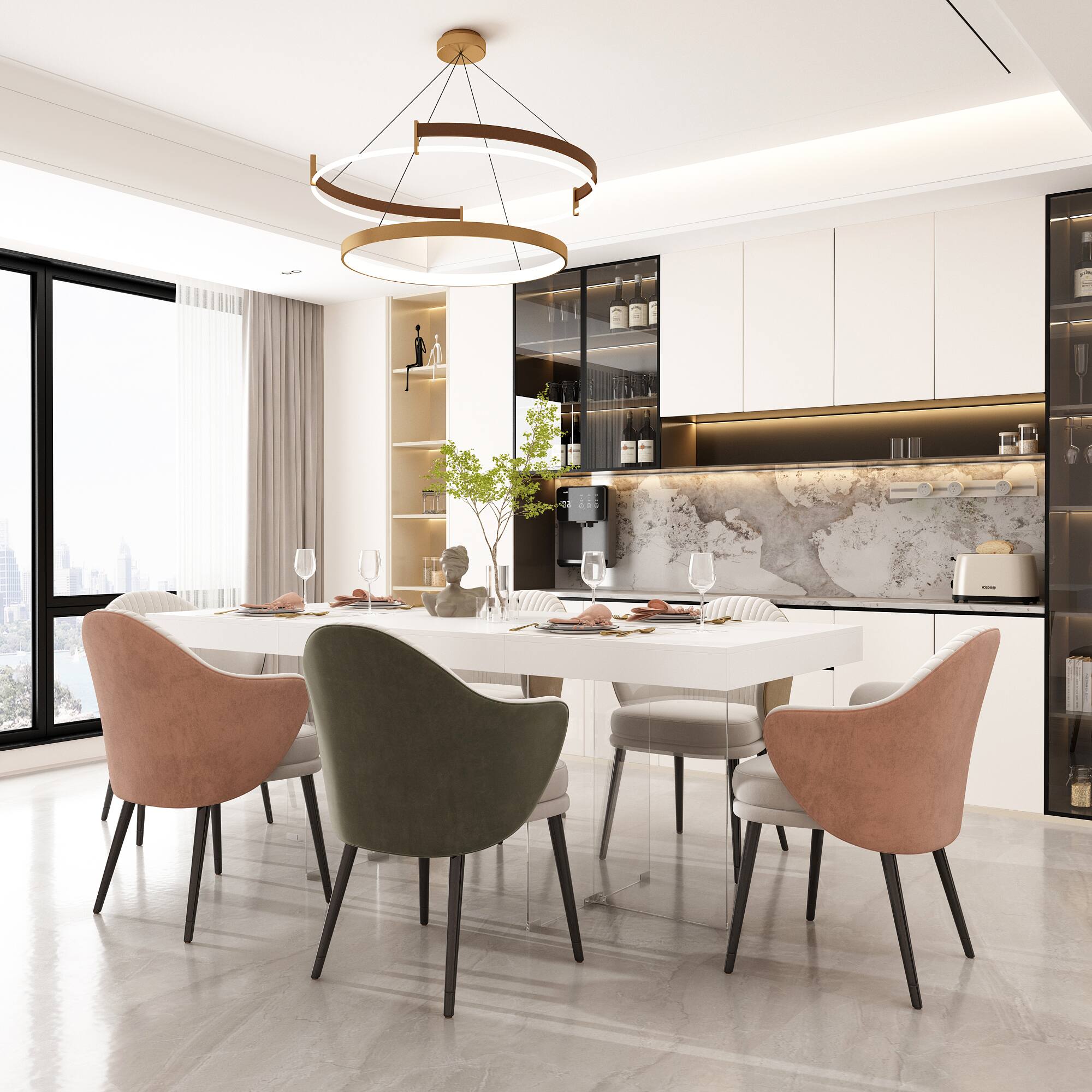 Alt View 8. FUFU & GAGA - Modern Dining Table with Tempered Glass Legs, Minimalist Rectangular Table for Dining Room or Living Room - White.