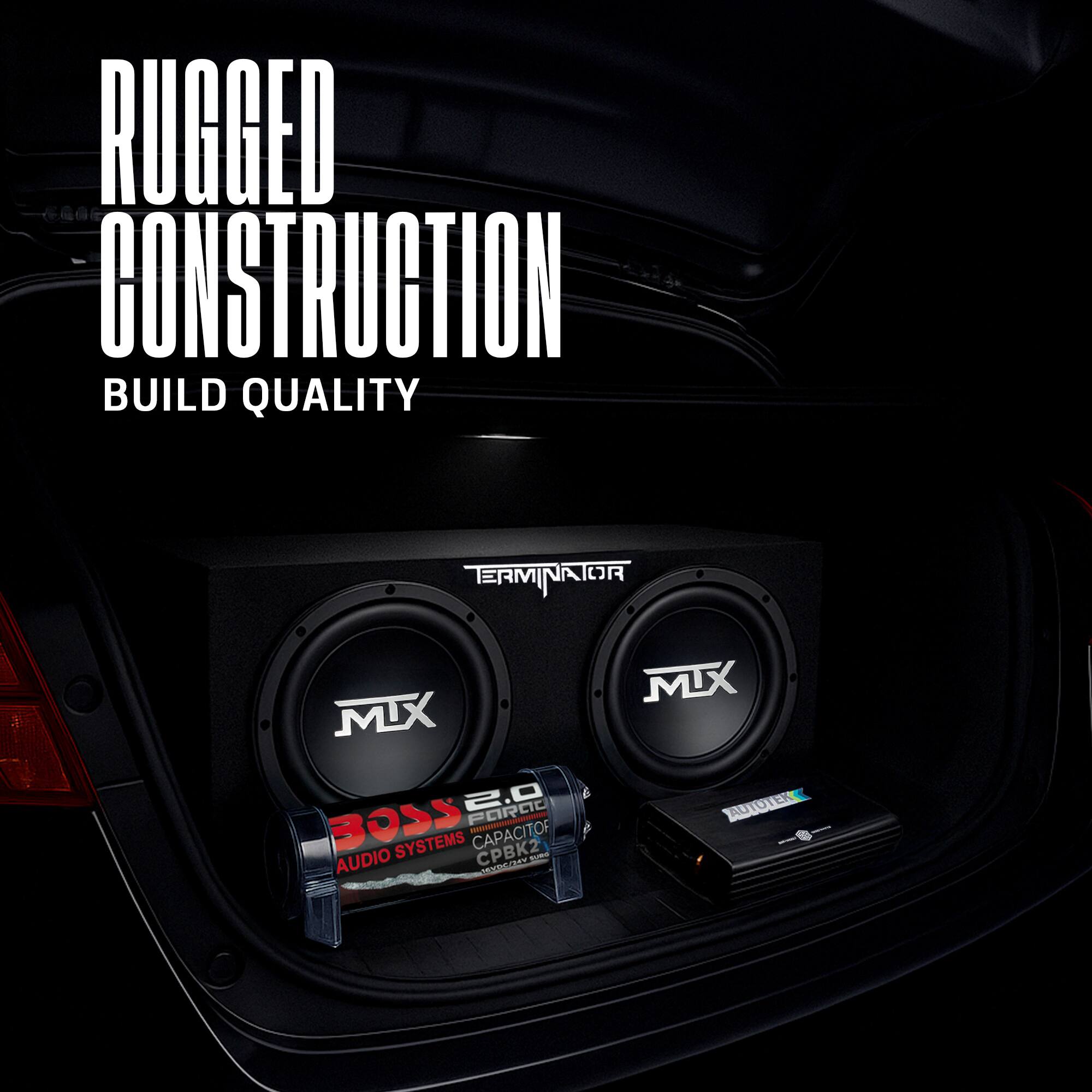 RUGGED CONSTRUCTION  
BUILD QUALITY  

TERMINATOR MIX 2.0  
PORCO BOSS F - SYSTEMS  
CAPACITOR AUDIO CPBK2 mA - MIX AUTOTEN
