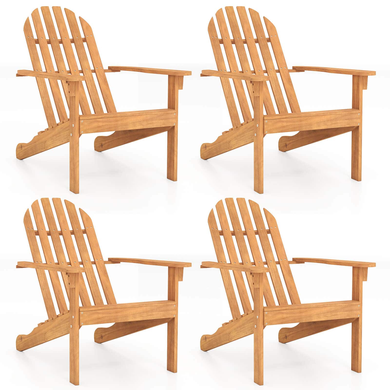 Costway - 4 PCS Patio Adirondack Chair with Inclined Seat High Backrest for Porch Backyard - Natural