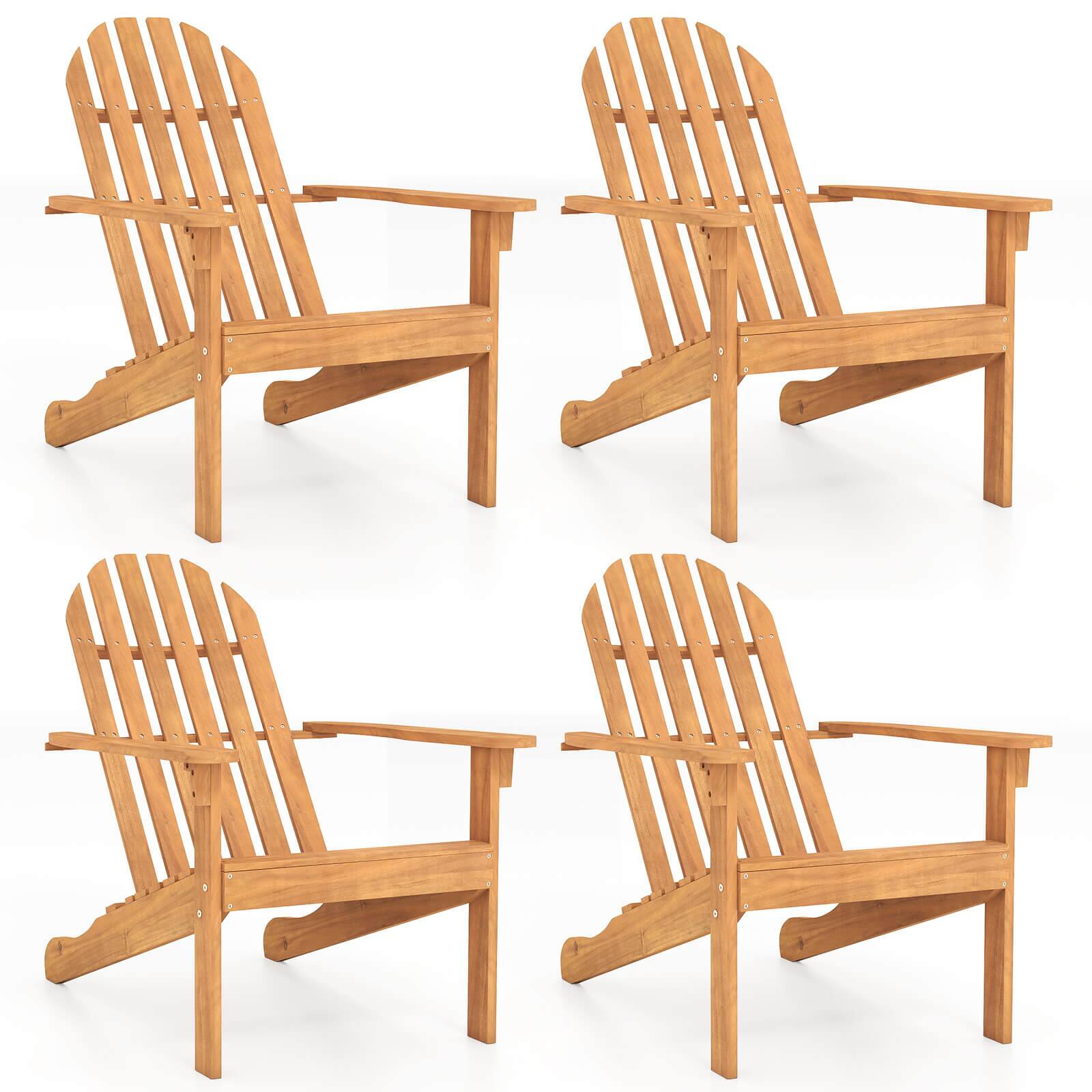 Front. Costway - Costway 4 PCS Patio Adirondack Chair with Inclined Seat High Backrest for Porch Backyard - Natural.