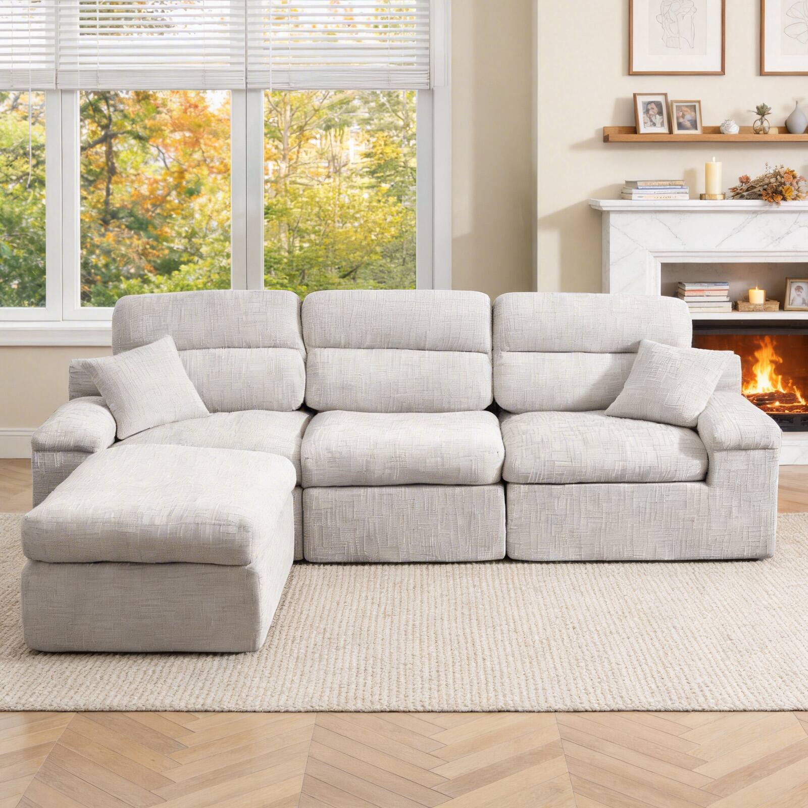 Angle. Anysun - L-Shape Chenille Corner Chaise Sofa with High Backrest - Compressed Sponge, No Assembly for Living Room & Apartment - Light Grey.