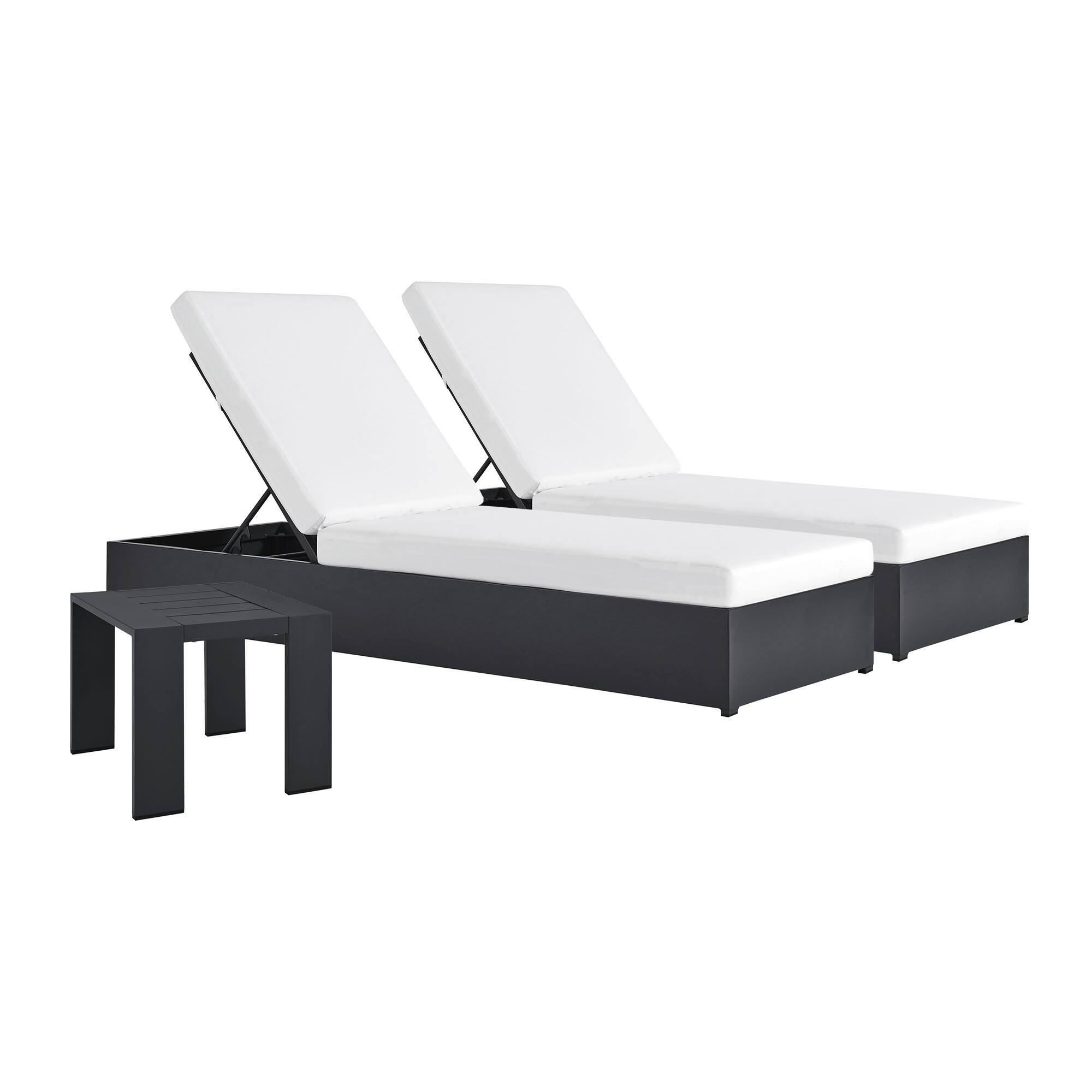 Alt View 1. Modway - Tahoe 3-Piece Outdoor Powder-Coated Aluminum Chaise Lounge Set - 2 Reclining Chaise Chairs and Slatted Side Table - Gray White.