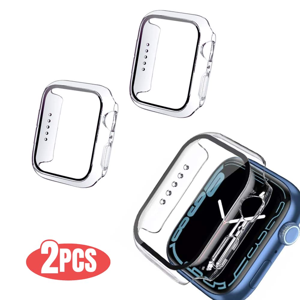 Qixxronics - 2PCS Case for Apple Watch Series 9 8 7 [41mm], Built-in Tempered Glass Screen Protector - Clear