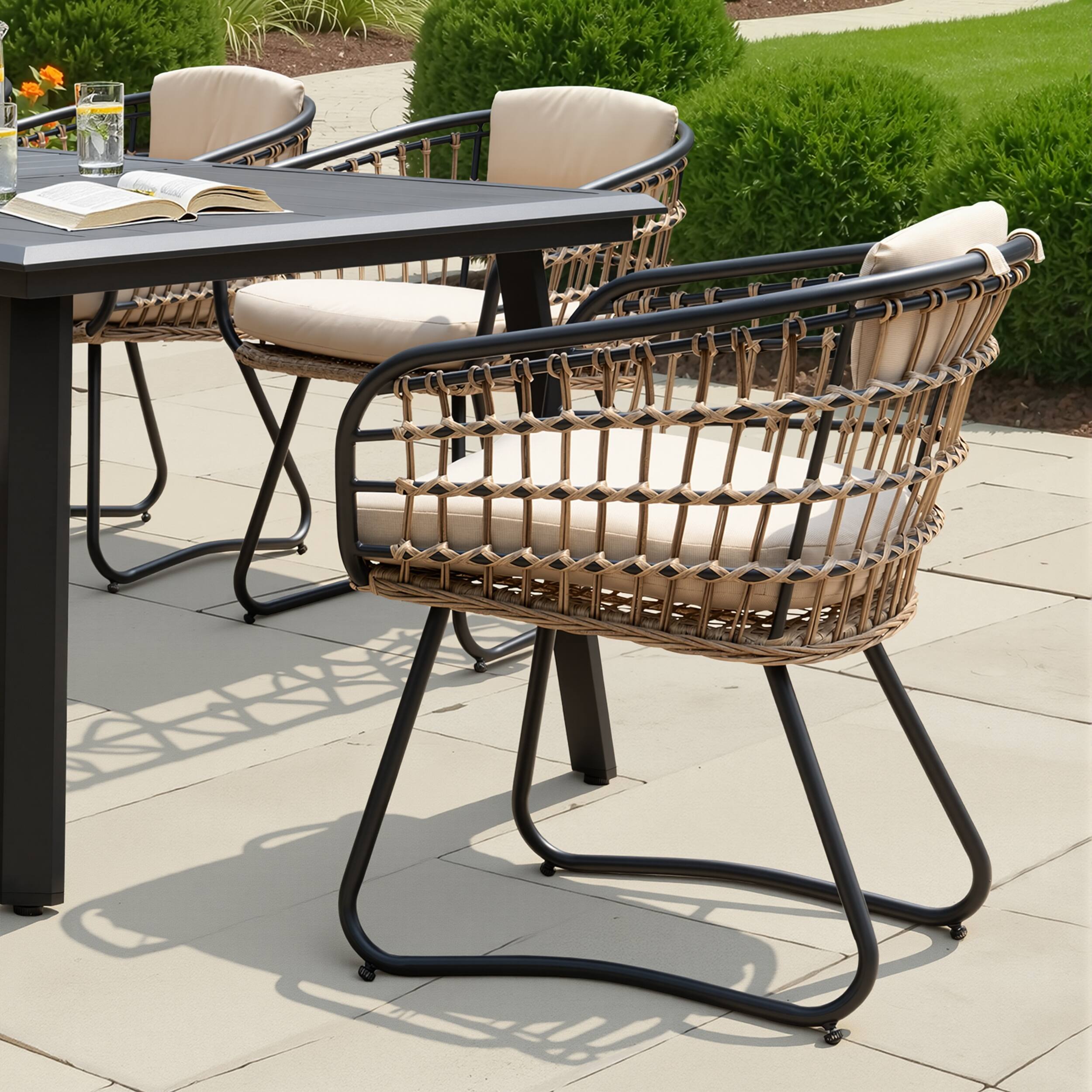Alt View 1. Crestlive Products - Crestlive Products 7/9/11pc Water Proof All-Aluminum Patio Dining Set Rectangle Table Wicker Chairs with Cushion - Beige-9PC.