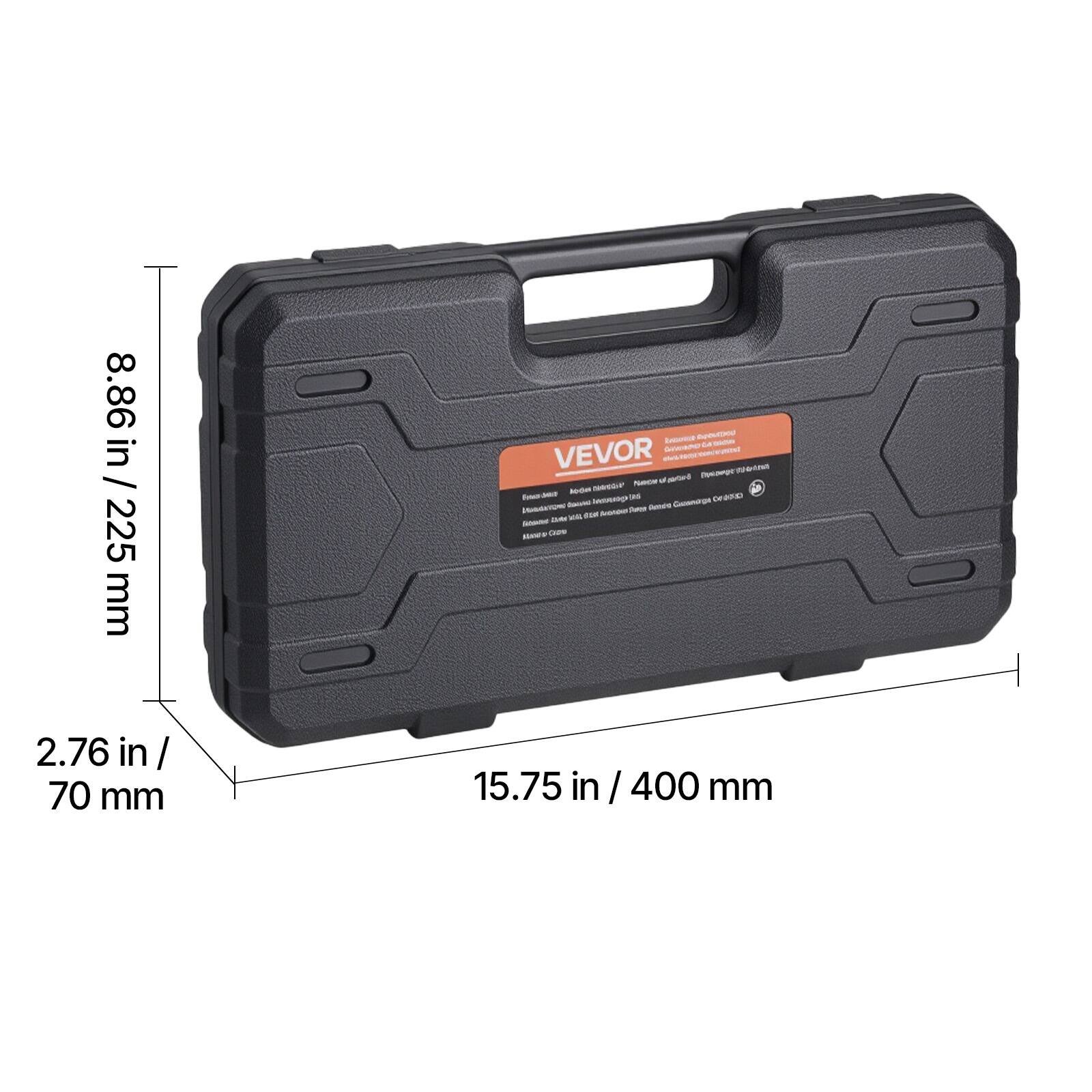 8.86 in / 225 mm  
2.76 in / 70 mm  
15.75 in / 400 mm  

VEVOR