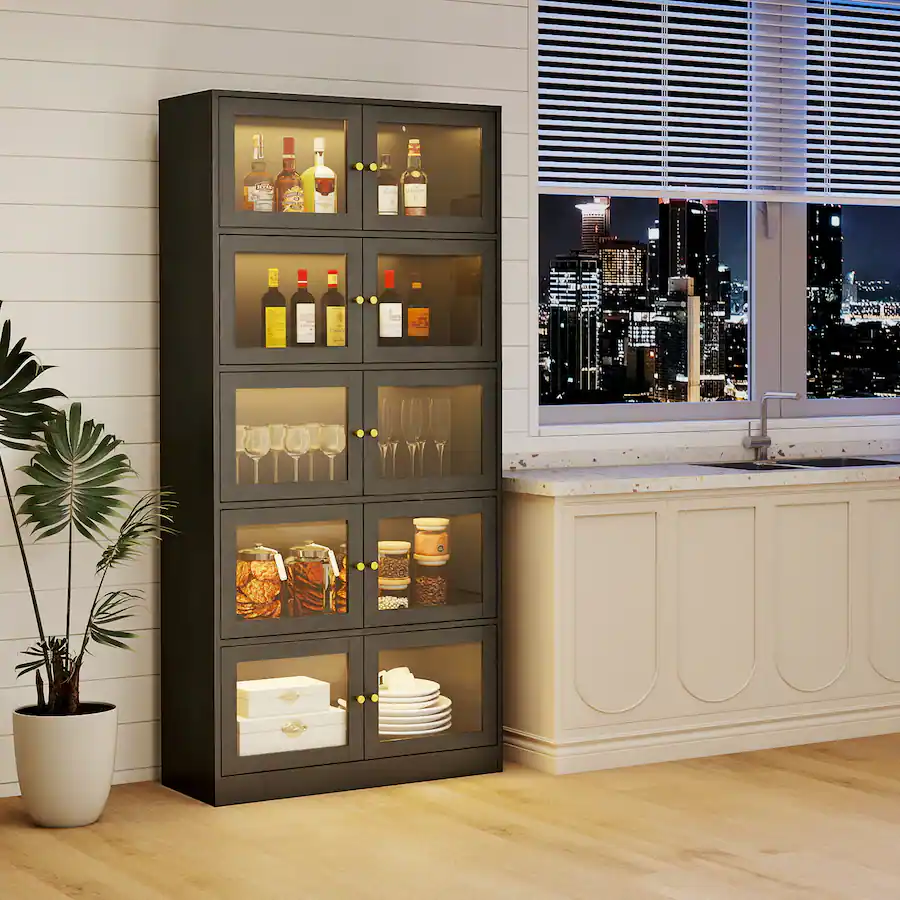 Skyzoo Display Cabinet with RGB LED Lights & Tempered Glass Doors, 5 ...