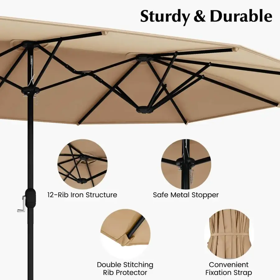 Sturdy & Durable 12-Rib Iron Structure Safe Metal Stopper Double Stitching Rib Protector Convenient Fixation Strap
